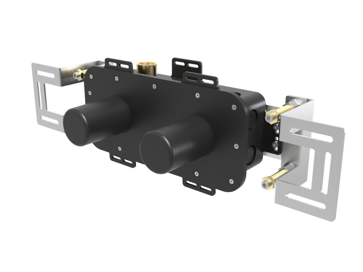 Two-way concealed thermostatic bathtub/shower mixer - internal part with installation box + adjustable plate