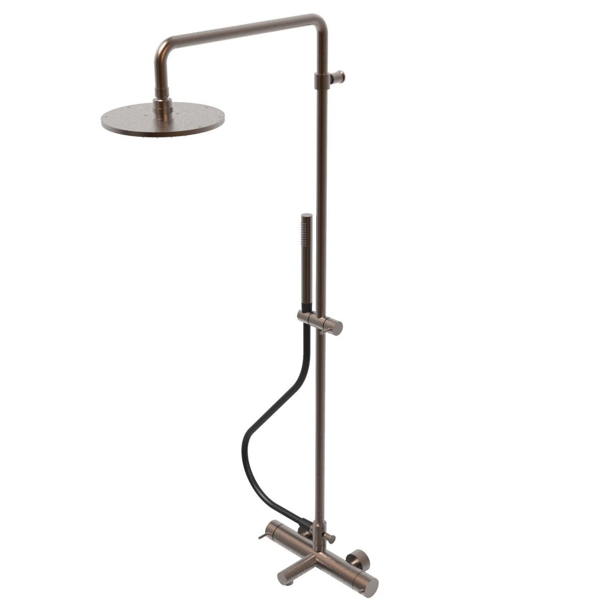 Three-way thermostatic bathtub mixer with column, spout, 250 mm head shower and hand shower - new version