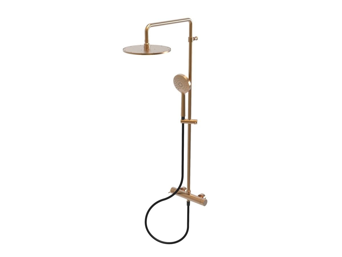 Two-way thermostatic shower mixer with column, round hand shower and 250 mm head shower - new version