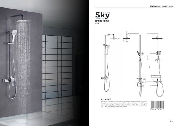 Conjunto de ducha con distribuidor integrado Infinite Cromo