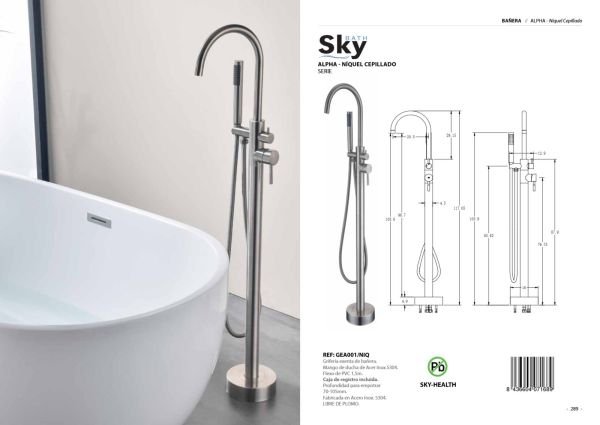 Grifería exenta de bañera Alpha Níquel Cepillado