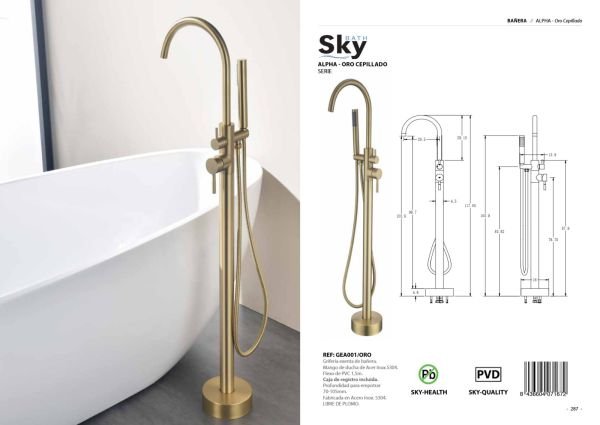 Grifería exenta de bañera Alpha Oro Cepillado