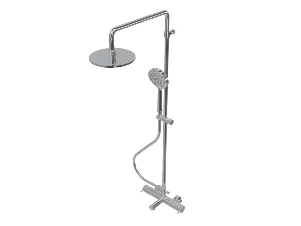Three-way bathtub mixer with column, spout, 200 mm head shower and round hand shower